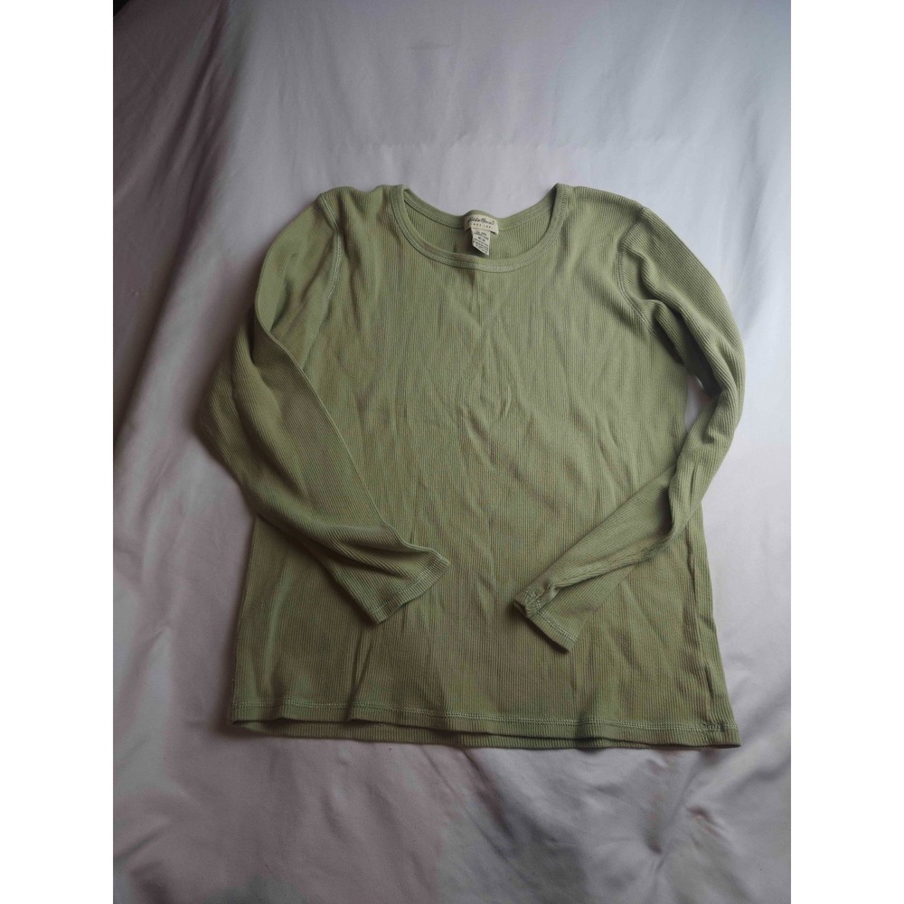 Eddie Bauer Thermal Top Womens Medium Olive Green Knit Long Sleeve Shirt Y2K
